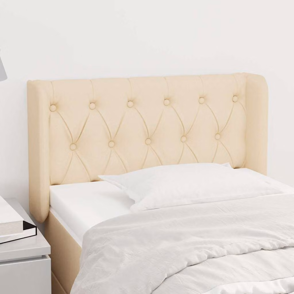 Testiera ad orecchio vidaXL in tessuto beige con struttura in legno L: 83 cm, P: 16 cm, H: 78-88 cm