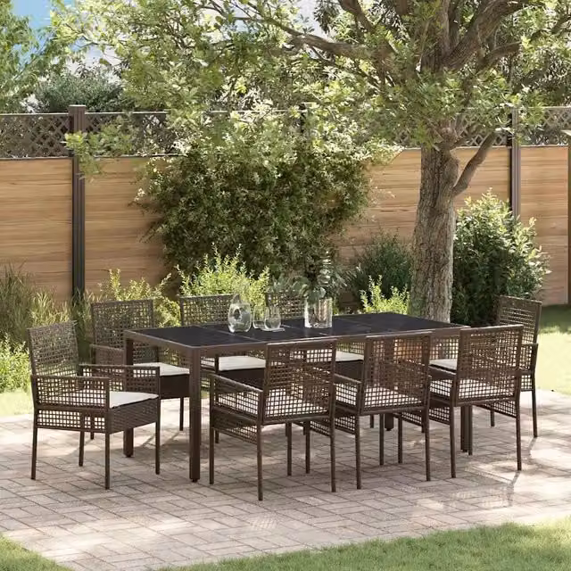 Set da Pranzo per Giardino 9 pz Marrone polyrattan 3334868
