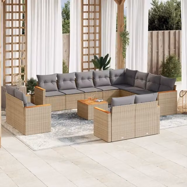 Set Divano da Giardino VIDAXL a Forma a U in Polyrattan con Cuscini Beige, 13 Pezzi – 1
