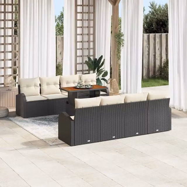 Set Divano da Giardino 7 pz Nero e crema 3349557
