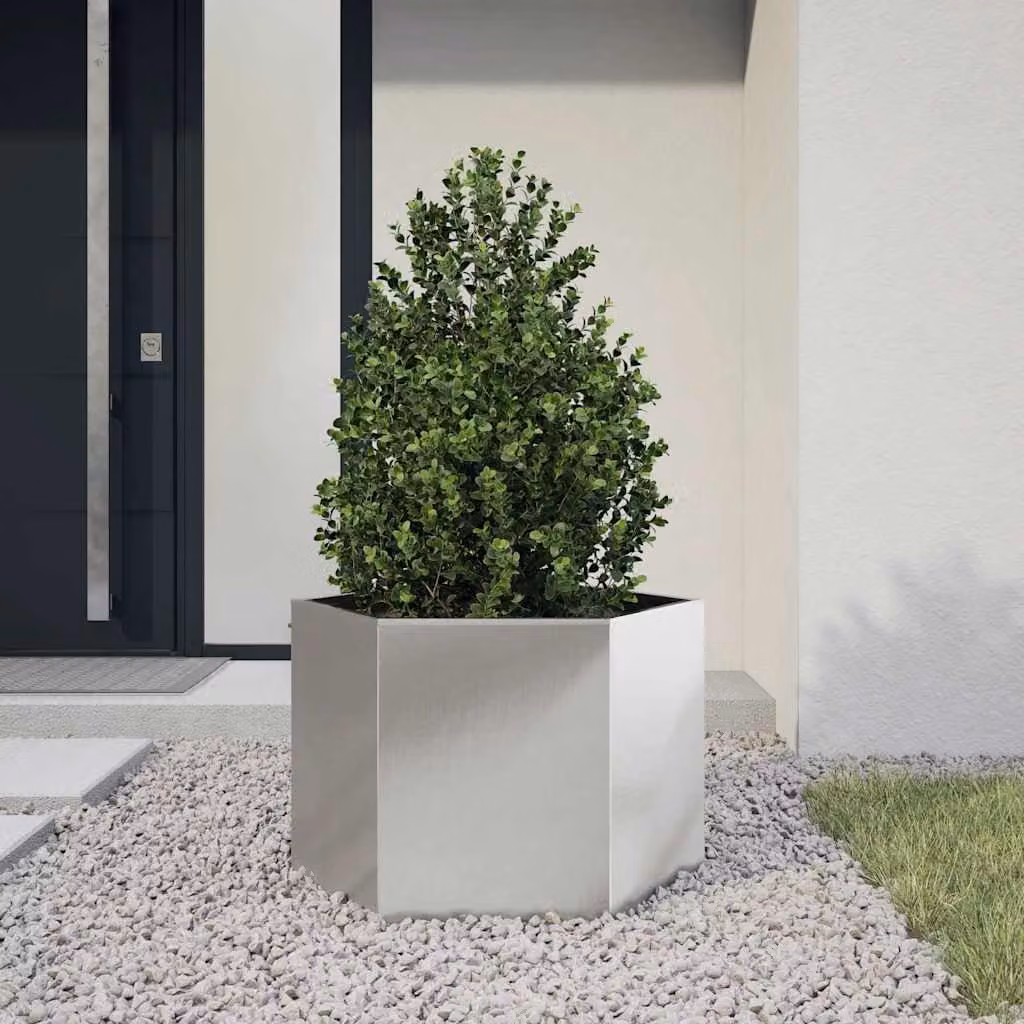 Fioriera esagonale da giardino vidaXL in acciaio inox color argento L: 69 cm, P: 60 cm, H: 45 cm
