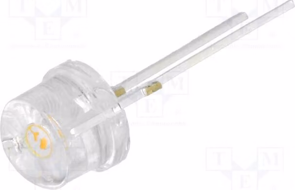 1 LED arancione, 8 mm. Distanza tra i pin: 5,16 mm. Angolo di emissione: 140°. Flusso luminoso: 28-35 lm. Codice prodotto: OS5OG387E1U. Diodo LED a foro passante, 8 mm