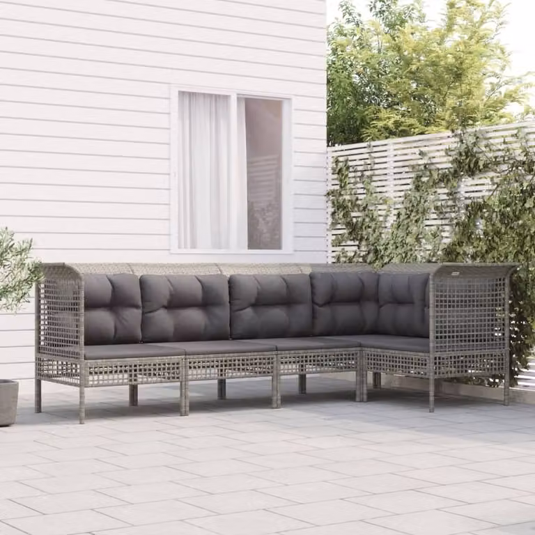 The Living Store Set da giardino 5 pezzi con cuscini in poly rattan grigio