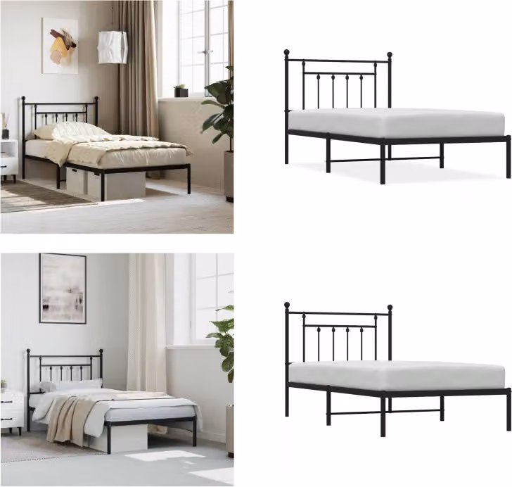 vidaXL Struttura letto con testata in metallo nero 100x190 cm - Struttura letto - Cornici letto - Struttura letto - Letto singolo