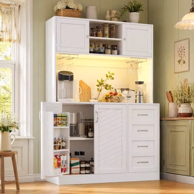 Credenza 120x40x188 cm con illuminazione LED in MDF bianca