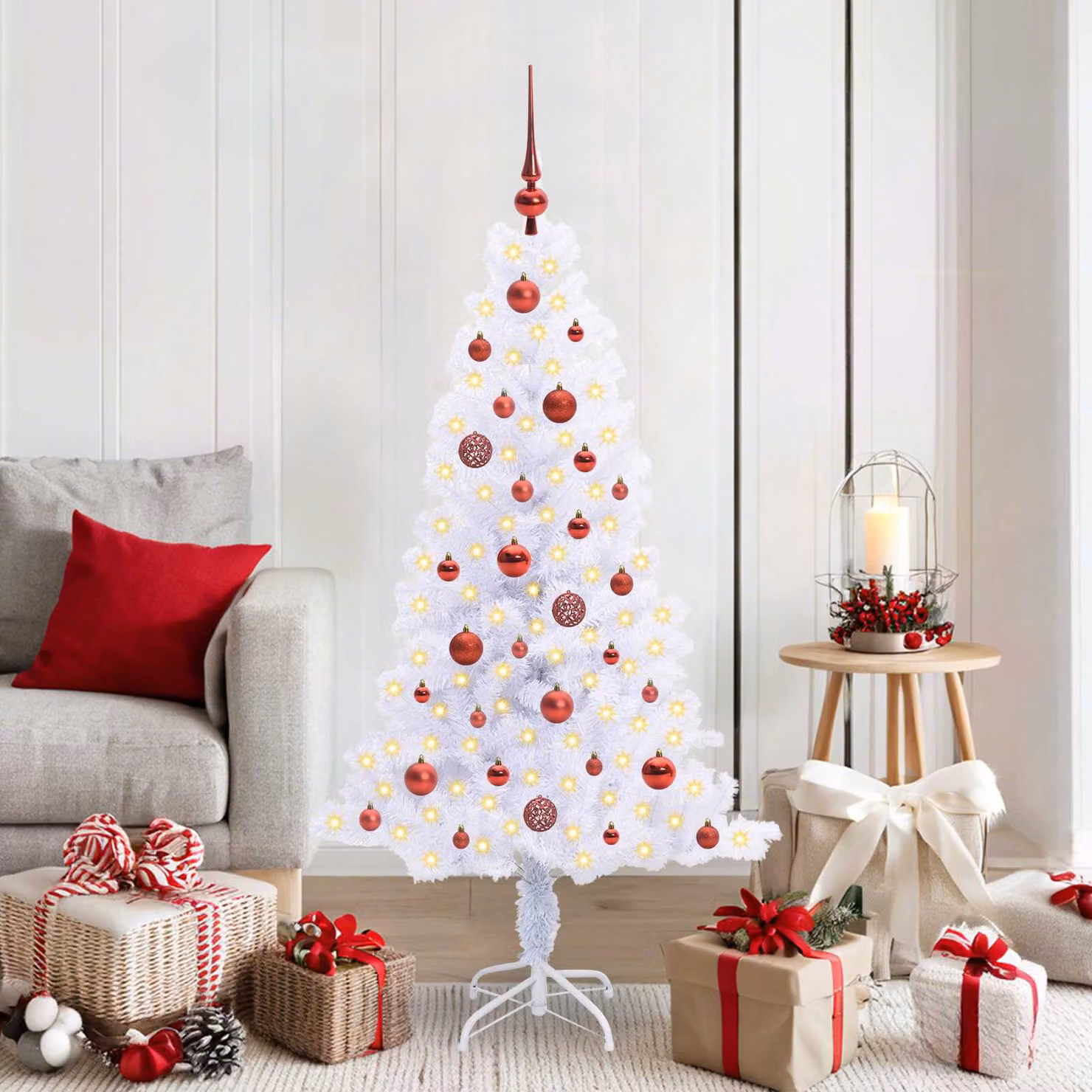 Albero di Natale artificiale con LED vidaXL Bianco, stile minimalista in PVC e metallo