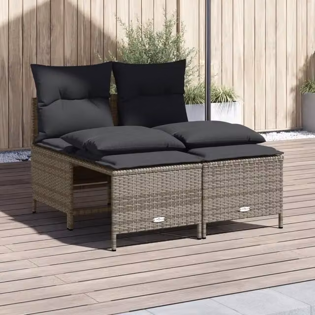 Set di divani da giardino a L con pouf vidaXL in rattan grigio e cuscini imbottiti – 1
