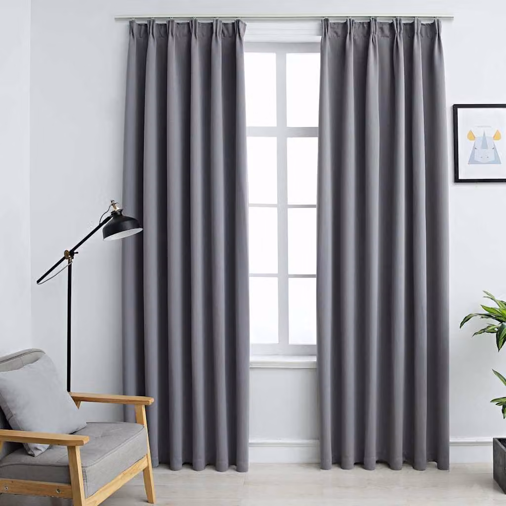 Set di 2 tende oscuranti vidaXL grigie con ganci, L 140 cm x H 225 cm
