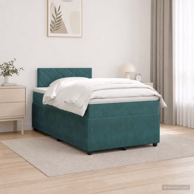 Letto box spring con materasso vidaXL in velluto verde e bianco, L/P: 120 x 200 cm