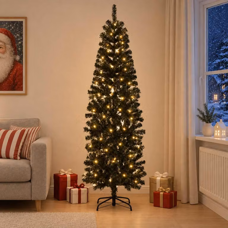 Albero di Natale artificiale, design sottile, altezza 210 cm, 300 luci LED
