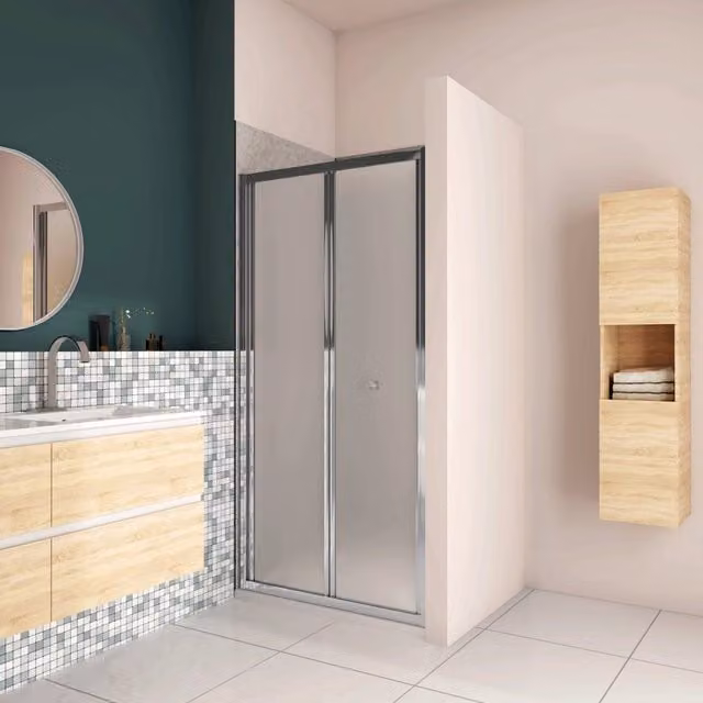 Box Doccia per Nicchia Aica Italy con Porta a Soffietto, Vetro Temperato Satinato Opaco 5 mm, Profilo Cromato Argento, H: 185 cm, L: 70 cm