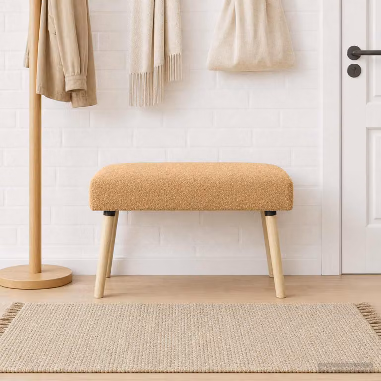 Panchina moderna vidaXL in tessuto bouclé beige con struttura in legno, L: 80 cm, P: 40 cm, H: 46 cm