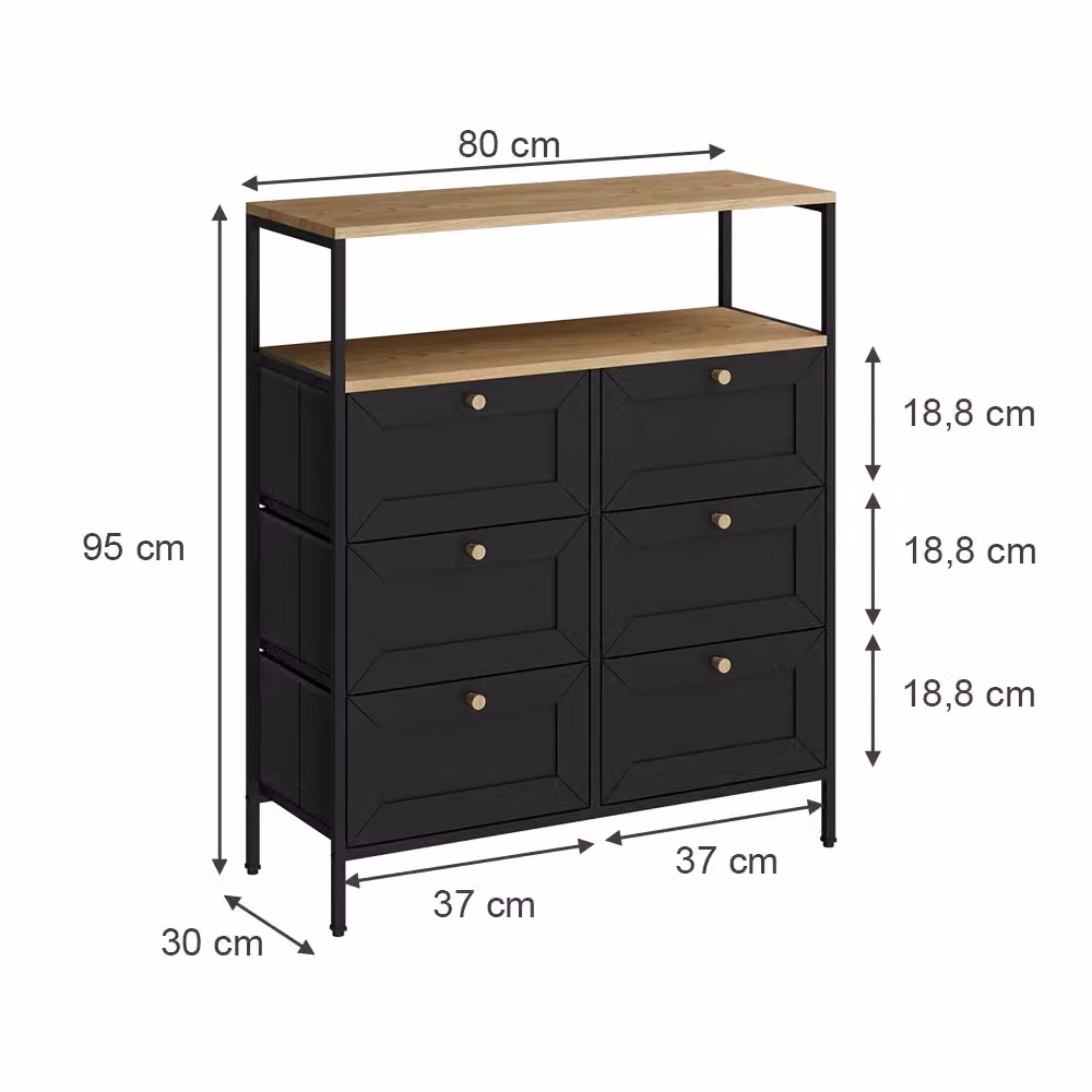 Cassettiera moderna Vicco in MDF nero opaco L: 80 cm, H: 95 cm – 2