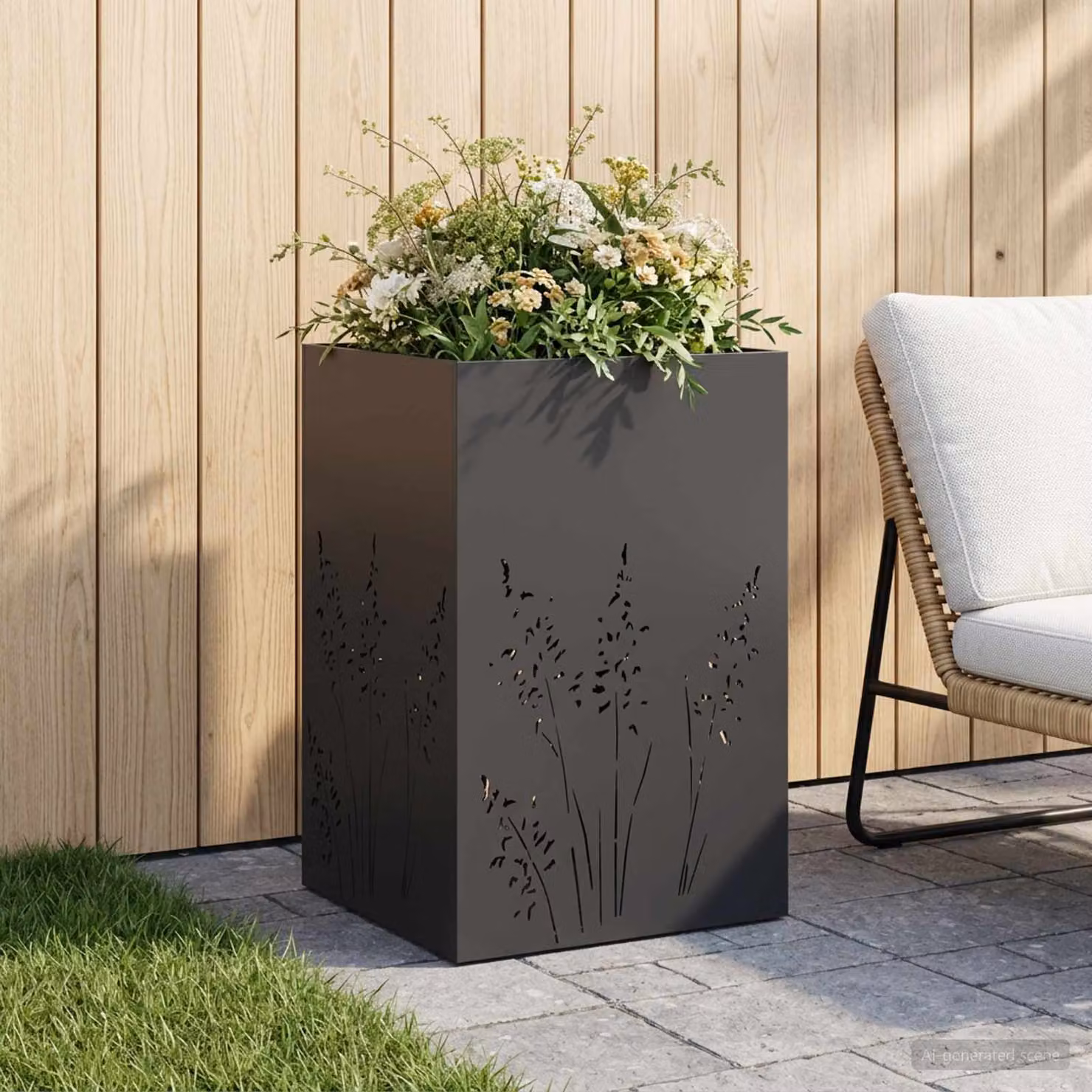Vaso da giardino vidaXL in acciaio nero L/P/H: 50 x 50 x 75 cm