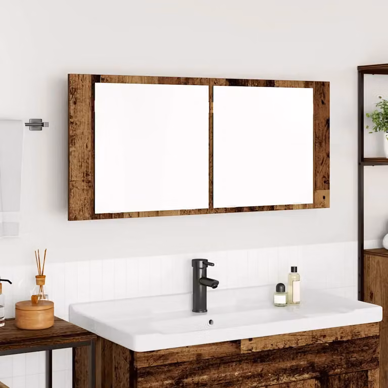 Armadio con specchio e illuminazione LED vidaXL in legno marrone, L 100 x P 45 x H 12 cm