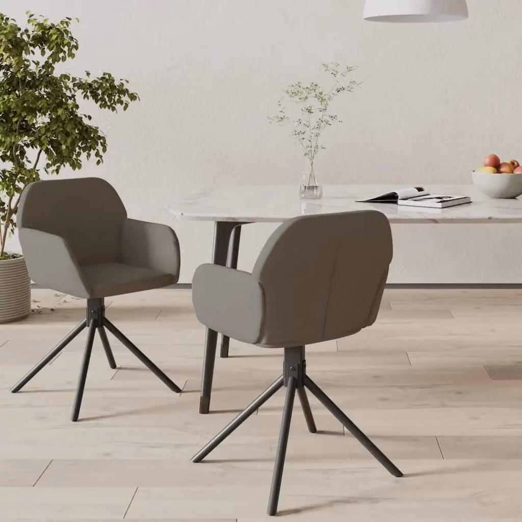 Set di 2 sedie da pranzo girevoli a 360 gradi in velluto grigio con braccioli e struttura in metallo per cucina e soggiorno – 2