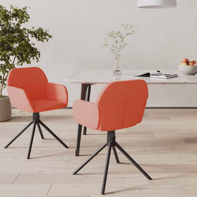 Set di 2 sedie da pranzo girevoli vidaXL in velluto rosa con braccioli e base in metallo