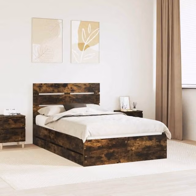 Struttura del letto con cassetto Rovere fumé 135 x 190 cm 3411841
