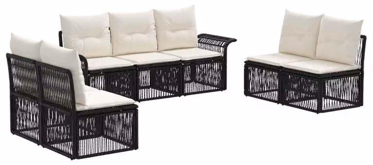 Set da giardino composto da 7 pezzi, colore nero, realizzato in rattan sintetico