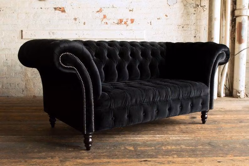 Chesterfield Sofa Fernseh Couch 2 Sitzer Luxus Textil Stoff Couchen Polster #6