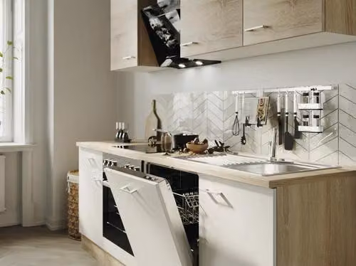 Blocco cucina Flex Well Samoa 280 cm bianco rovere sonoma colore opaco del frontale
