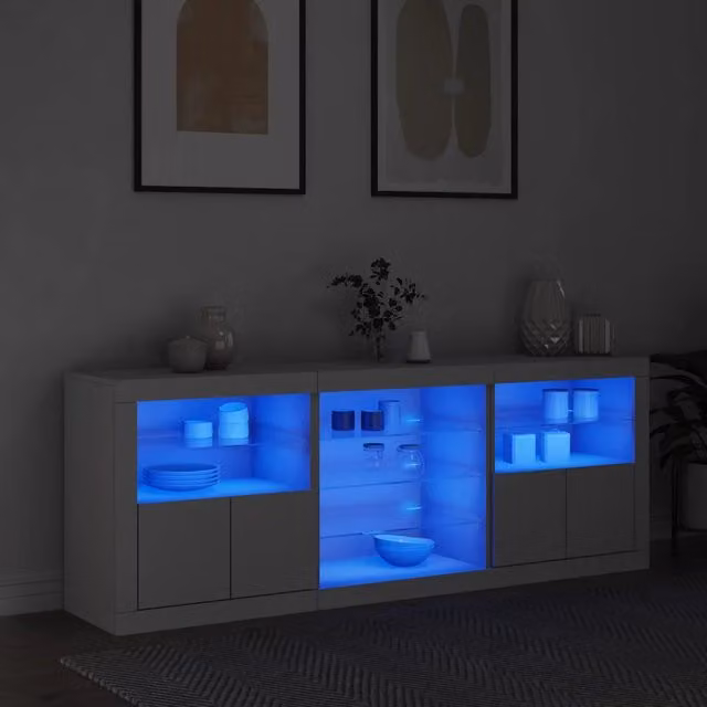 Credenza con Luci LED-Buffet-Armadio da cucina Bianca 181,5x37x67 cm 837824