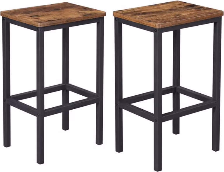 Sgabello BEGRYF sgabello da bar set di 2 - sgabello da cucina alto 65 cm, look legno vintage, struttura in metallo nero, sgabelli da bar robusti senza schienale