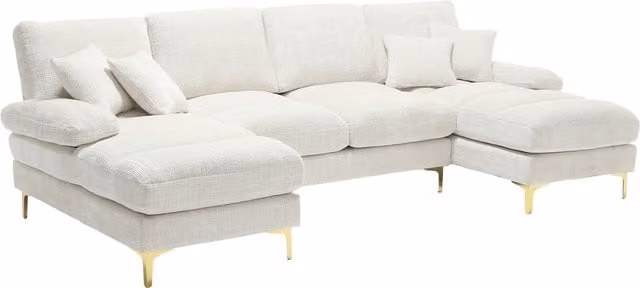 Divano Moderno a forma di U con Doppi Sedili Reclinabili in Chenille Beige Aosom Italy L: 272 cm, P: 136 cm, H: 88 cm – 1