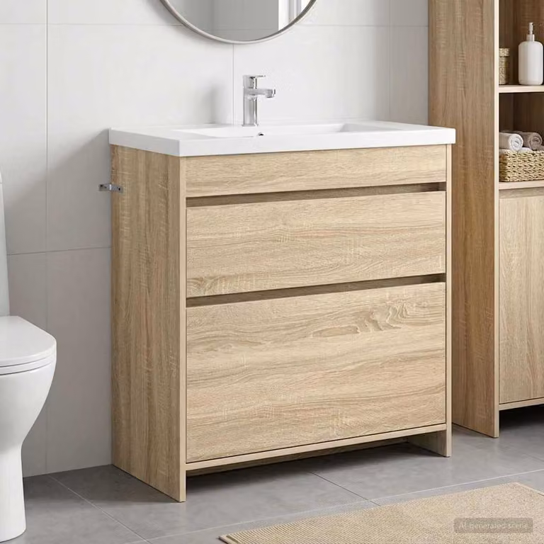 Mobiletto da Bagno Sotto Lavabo Moderno vidaXL in Rovere Sonoma, Marrone, L: 81,0 cm, P: 37,5 cm, H: 78,5 cm