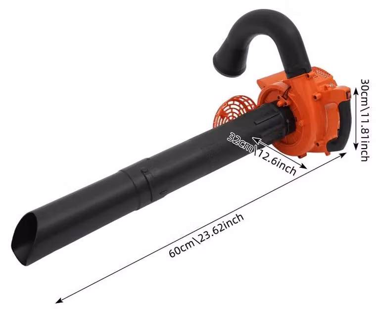 Soffiatore e aspirafoglie a benzina, modello portatile, motore a 2 tempi, cilindrata 25,4 cc, potenza 0,75 kW, 7500 giri/min, portata d'aria 275 CFM, velocità regolabile, colore arancione