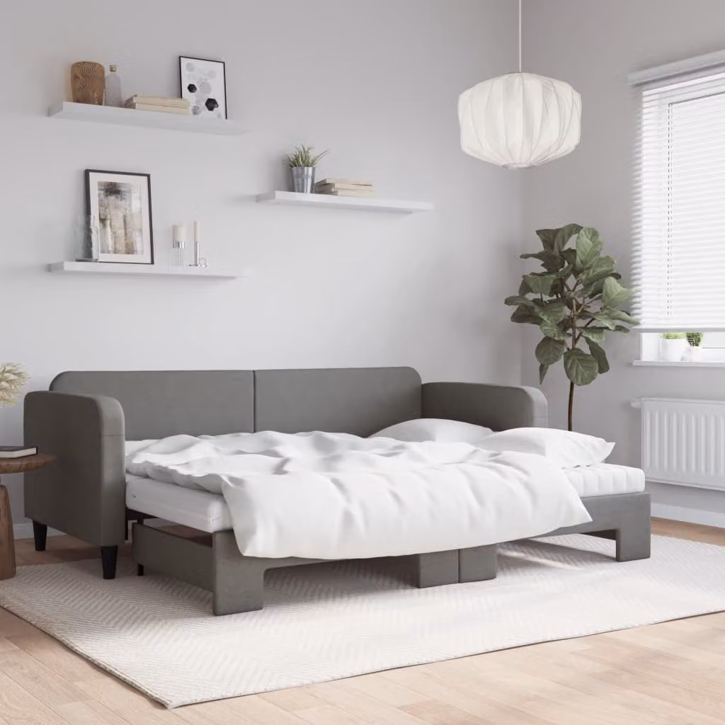 vidaXL Divano Letto Estraibile con Cassetto in Tessuto Grigio, L/P/H: 223 x 80 x 90 cm