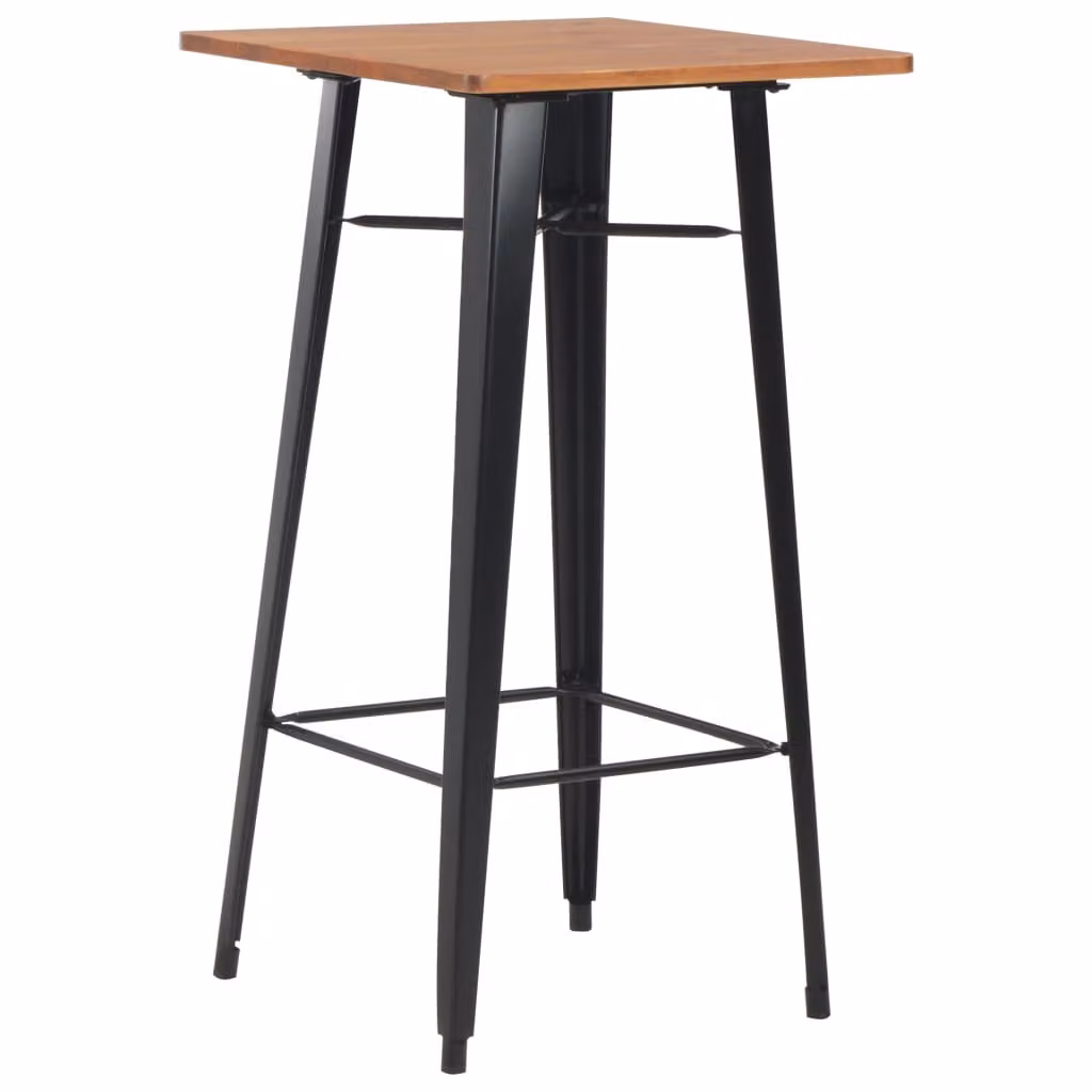 The Living Store Tavolo da bar nero 60×60×108 cm in pino massiccio e acciaio