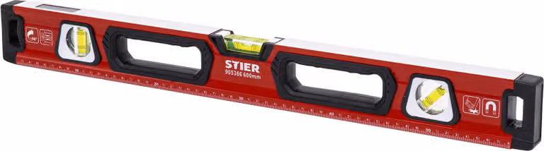 Livella a bolla STIER Premium, con magnete e tre livelle, 600 mm, 0,5 mm/m, misurazione verticale e orizzontale, livella a specchio, misurazione precisa, lega di alluminio, superficie doppia fresata