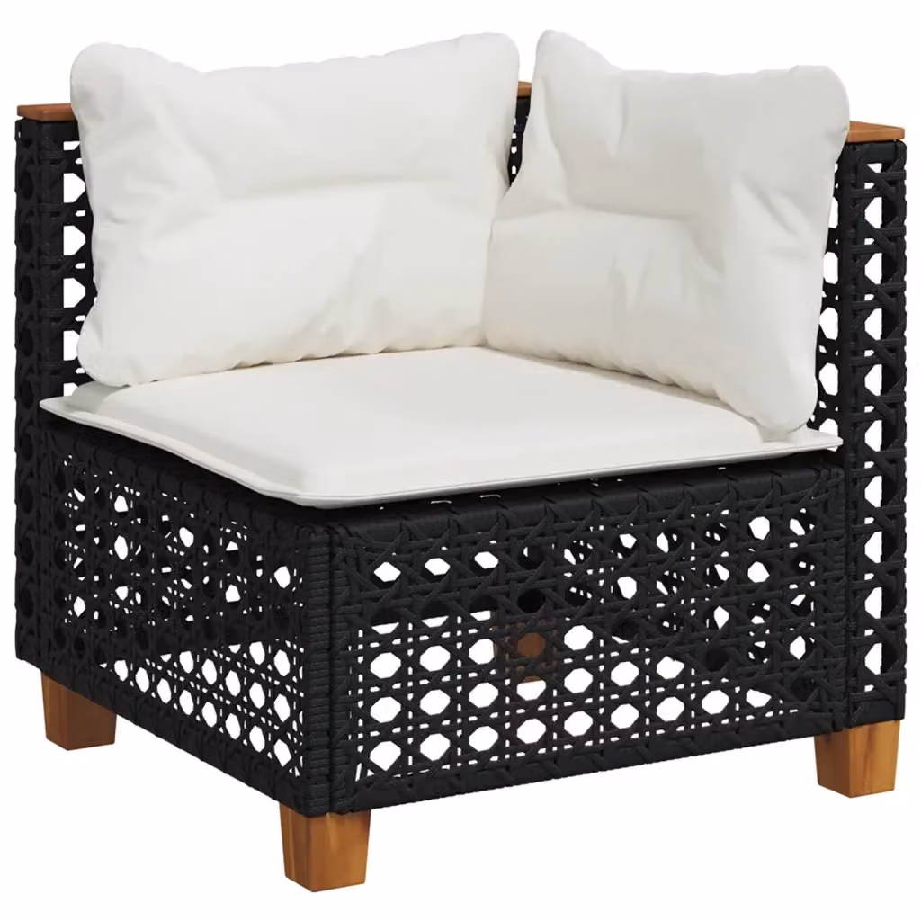 Divano Angolare da Giardino Design Mania in Polyrattan Nero con Cuscini Imbottiti e Rivestimenti Rimovibili – 2