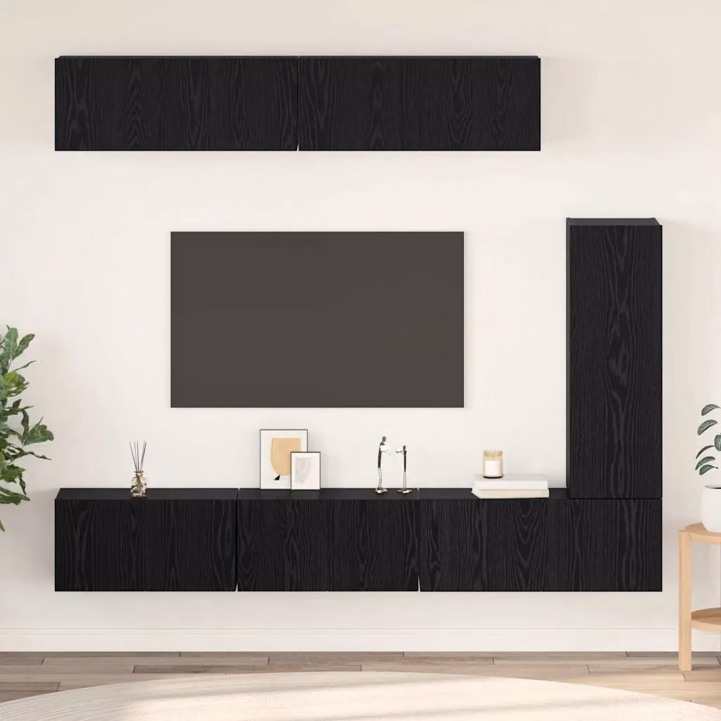 Set mobile TV moderno vidaXL composto da 6 pezzi in legno ingegnerizzato nero e rovere