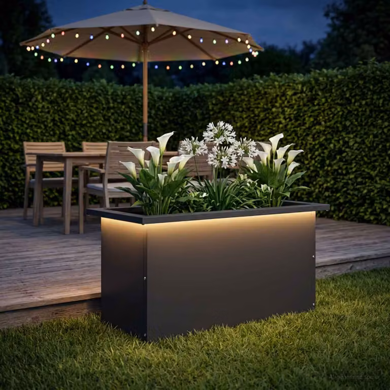 Fioriera da giardino con LED vidaXL in acciaio nero L 60 x P 30 x H 30 cm