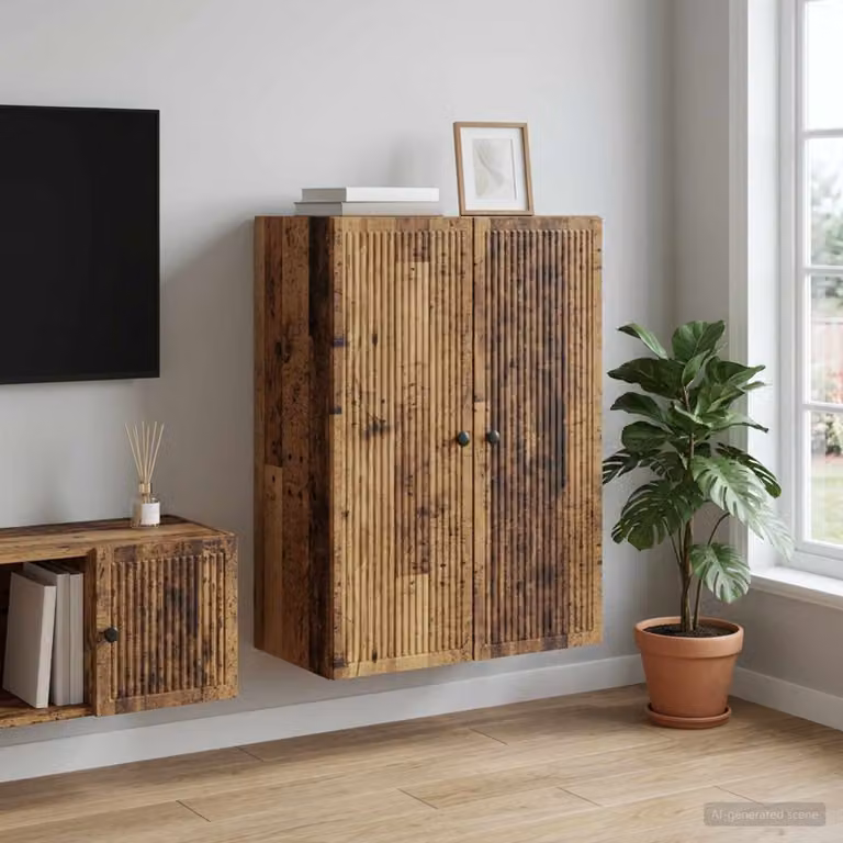 Mobiletto a muro vidaXL in stile vintage marrone con ripiani interni, L: 66 cm, P: 34,5 cm, H: 90 cm
