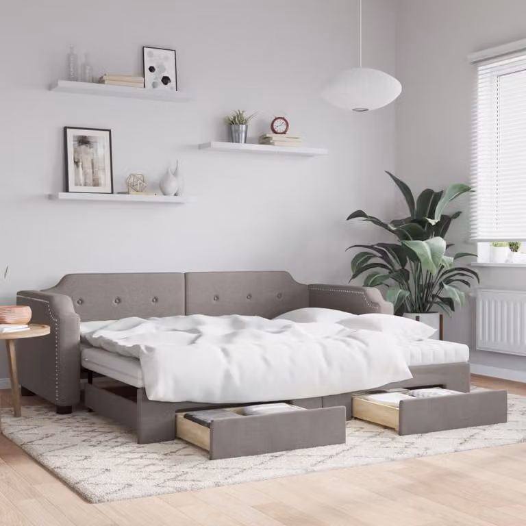 Maison Exclusive - Divano letto estraibile con cassetti, color taupe, 100x200 cm, rivestimento in tessuto