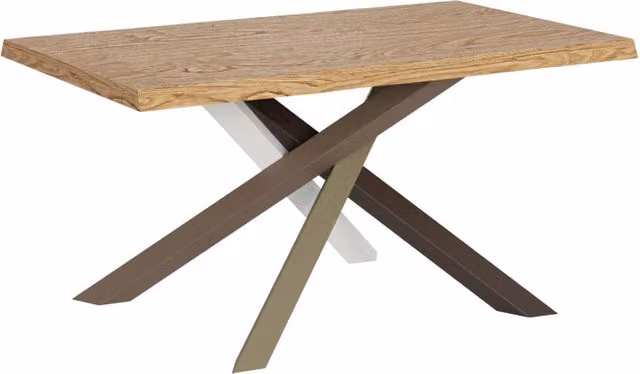 Tavolo allungabile moderno Bs Com in rovere scortecciato con gambe a X in metallo, L/P/H: 90 x 140/190 x 75 cm – 1