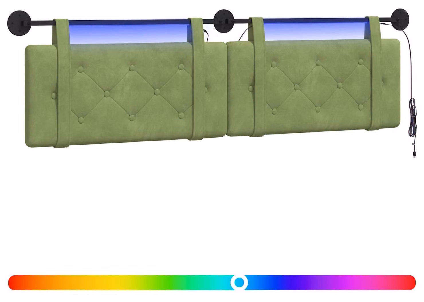 Testiera sospesa Con luce LED Verde chiaro Velluto
