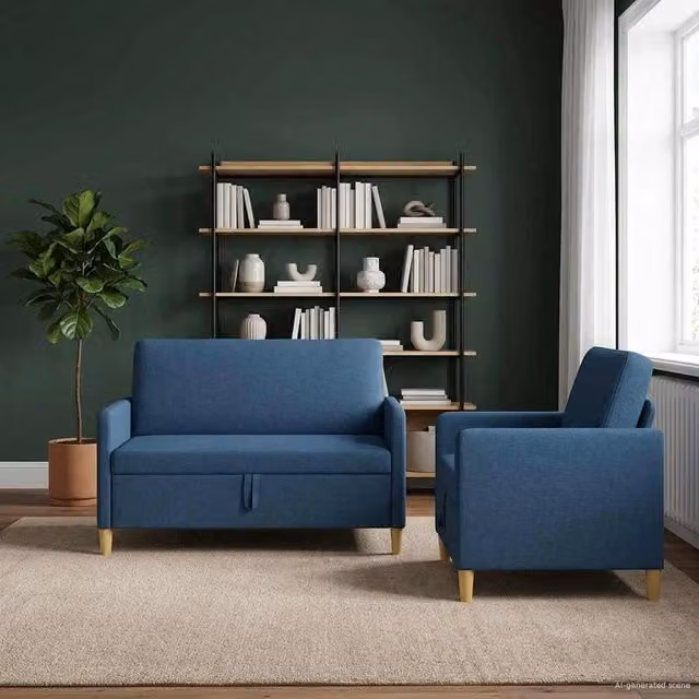 Set di Divani con Storage 2 pz Blu Poliestere 3429156