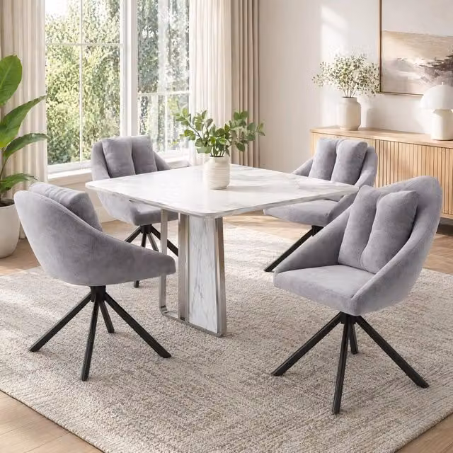 Sedia da pranzo girevole in velluto grigio 79 x 59 x 65 cm, set di 4