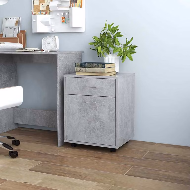 Mobiletto con Ruote vidaXL in Legno Multistrato Grigio Cemento L: 45 cm, P: 38 cm, H: 54 cm