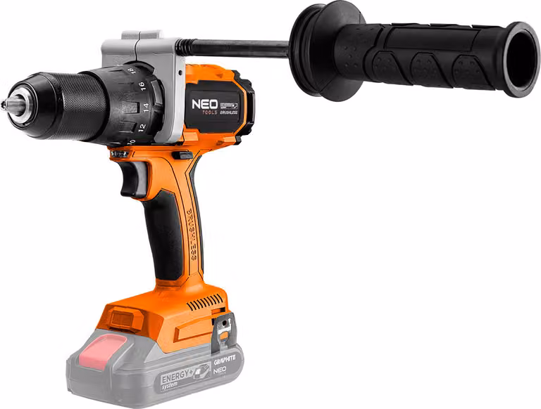 NEO TOOLS Trapano a percussione a batteria senza spazzole con coppia di 100 Nm, sistema Energy+, versatile per lavori di foratura e avvitamento