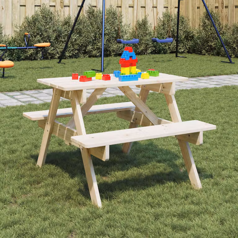 vidaXL Tavolo da Picnic per 4 Bambini in Legno di Abete, Colore Marrone/Beige, Rettangolare con Foro per Ombrellone