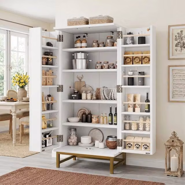 Credenza salvaspazio Minimal con ripiani regolabili in bianco e oro