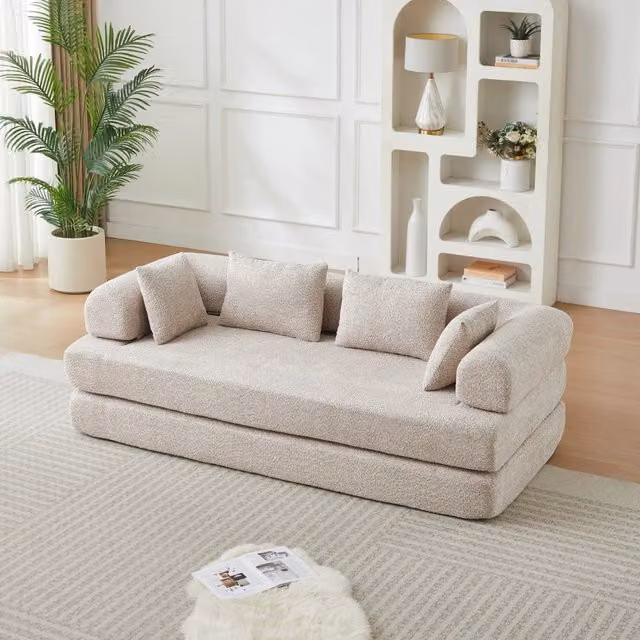 Divano letto modulare 4 in 1 con schienale regolabile in chenille khaki