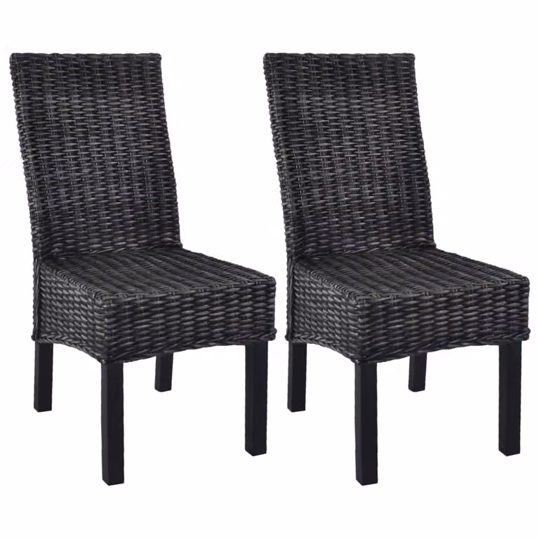 vidaXL Sedie da pranzo 2 pezzi in rattan Kubu nero e legno di mogano