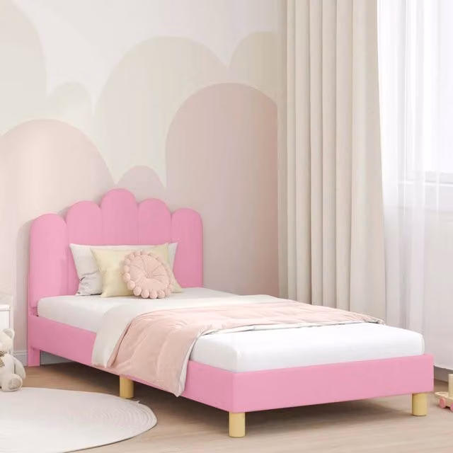 Struttura letto bambini con testata-Giroletto per bambini Rosa 90 x 200 cm Tessuto 741576
