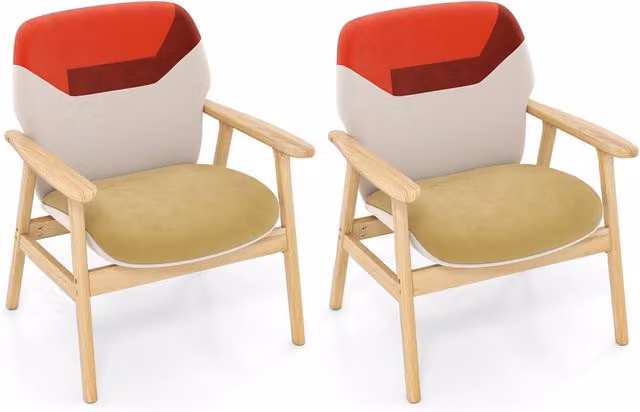 Sedia d¡¯accent moderno imbottita e struttura in legno di gomma naturale, Poltrona laterale per soggiorno ufficio
